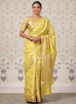 Silk Blend Yellow Party Wear Weaving Saree